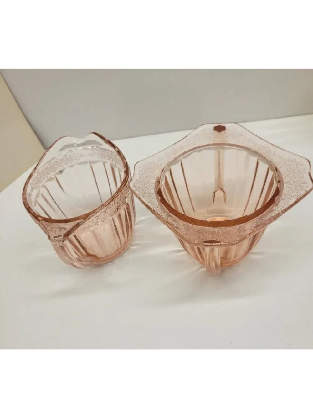 Jeannette Vintage Pink Depression Glass Adam Sugar Bowl & Creamer Set